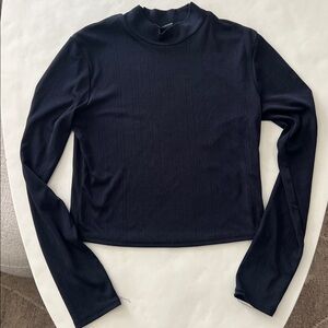 NOBODY'S CHILD Dark Blue Ribbed High Neck Long Sleeve Top M $68